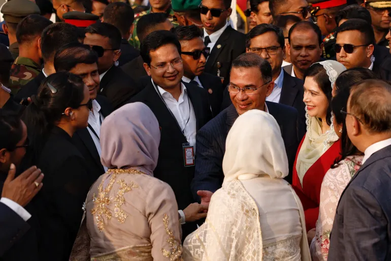 Bangladesh’s newly sworn‑in Prime Minister Tarique Rahman meets guests during an oath‑taking ceremony at the South Plaza of the parliament building Mohammad Ponir Hossain/Reuters